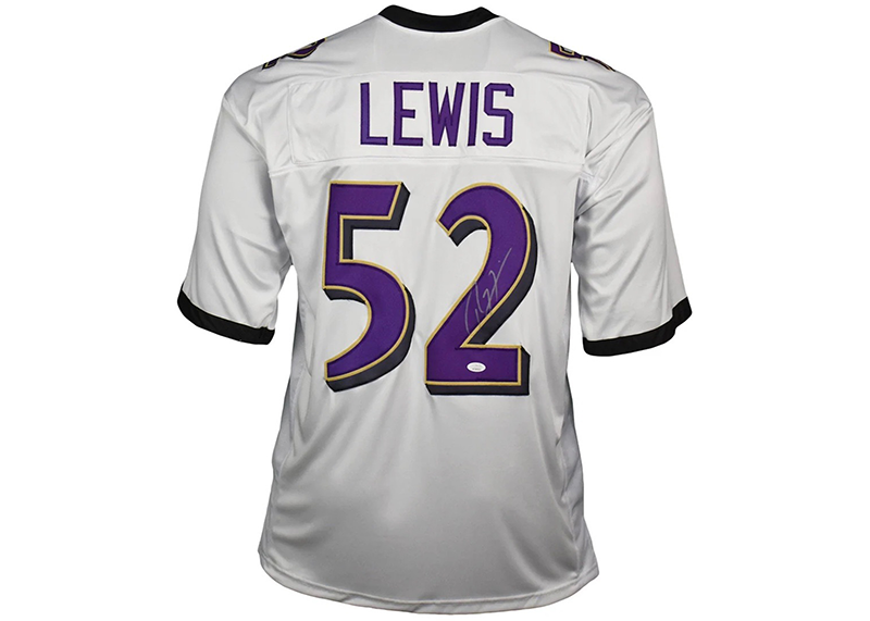 Ray Lewis Autographed Baltimore White Football Jersey Beckett