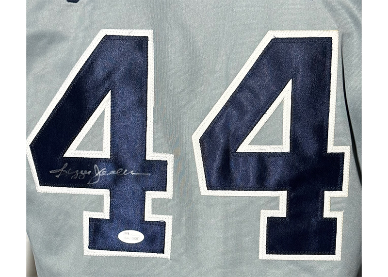 Reggie Jackson Signed New York Gray Stats Baseball Jersey JSA