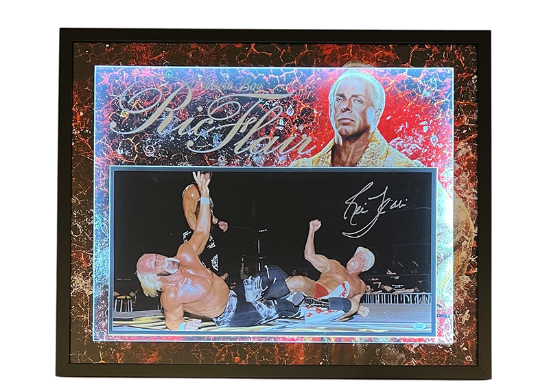 Ric Flair Signed 31.5 x 25.5 WWE Photo w/ Hulk Hogan 3D Frame JSA