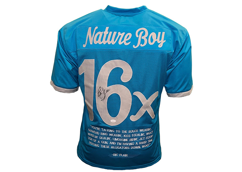 Ric Flair Signed Custom Blue Stats Jersey JSA