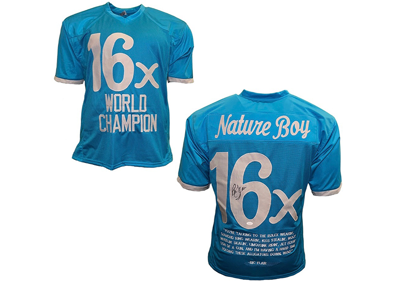 Ric Flair Signed Custom Blue Stats Jersey JSA