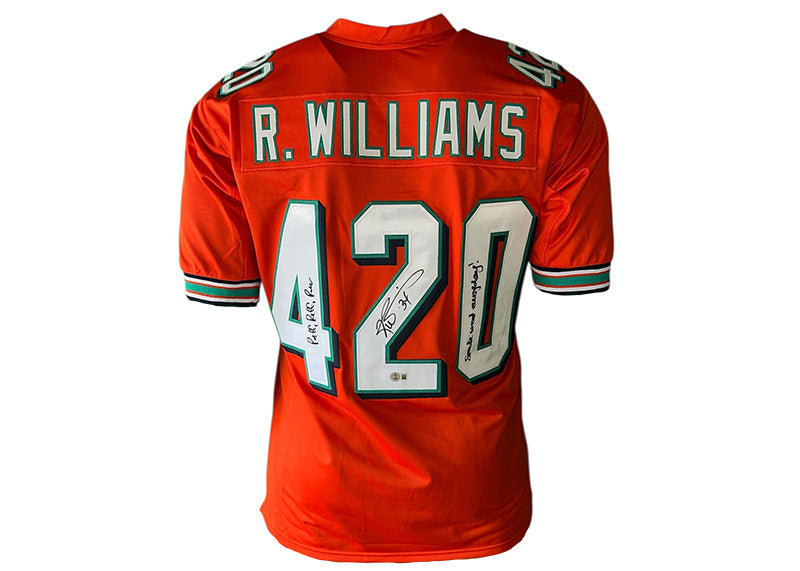 Ricky Williams Signed Orange Miami Jersey “Puff Puff Run” 2 Insc Beckett