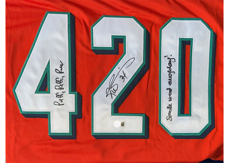 Ricky Williams Signed Orange Miami Jersey “Puff Puff Run” 2 Insc Beckett