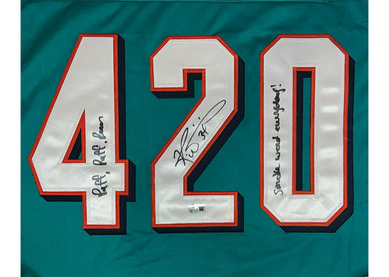 Ricky Williams Signed Teal Miami Jersey “Puff Puff Run” 2 Insc Beckett