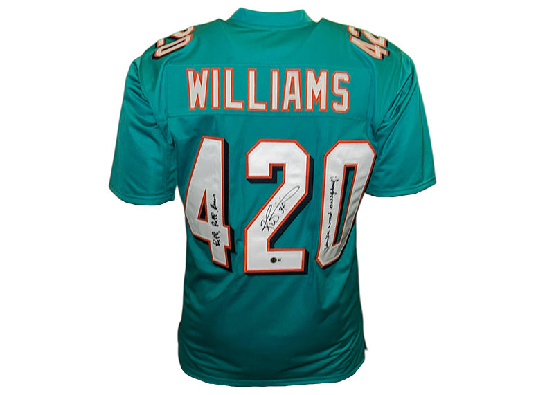 Ricky Williams Signed Teal Miami Jersey “Puff Puff Run” 2 Insc Beckett