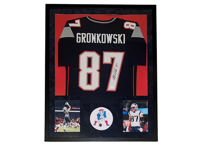 Rob Gronkowski Signed New England Patriots Football Framed 34x42 Jersey JSA