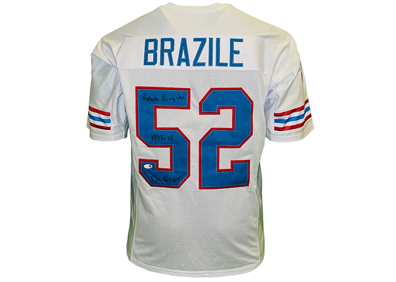 Robert Brazile Signed Houston White Football Jersey JSA HOF Inscription