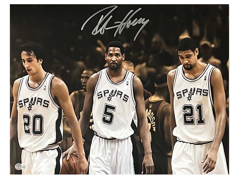 Robert Horry Signed 16x20 San Antonio Spurs W/ Tim Duncan Ginobili Photo Beckett