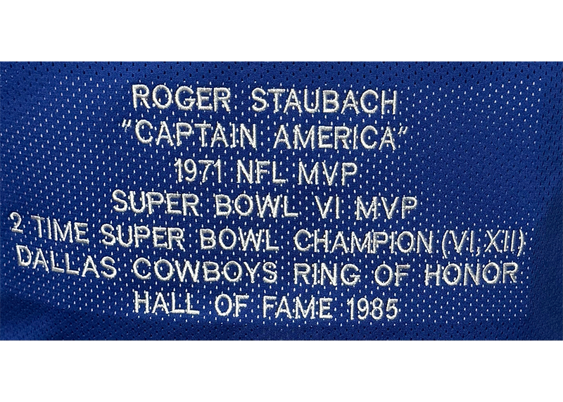 Roger Staubach Signed Dallas Blue Stat Football Jersey JSA