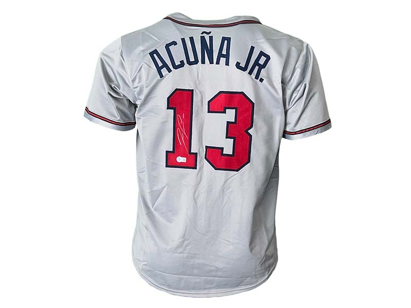 Autographed/Signed Ronald Acuna Jr. Atlanta White Baseball Jersey