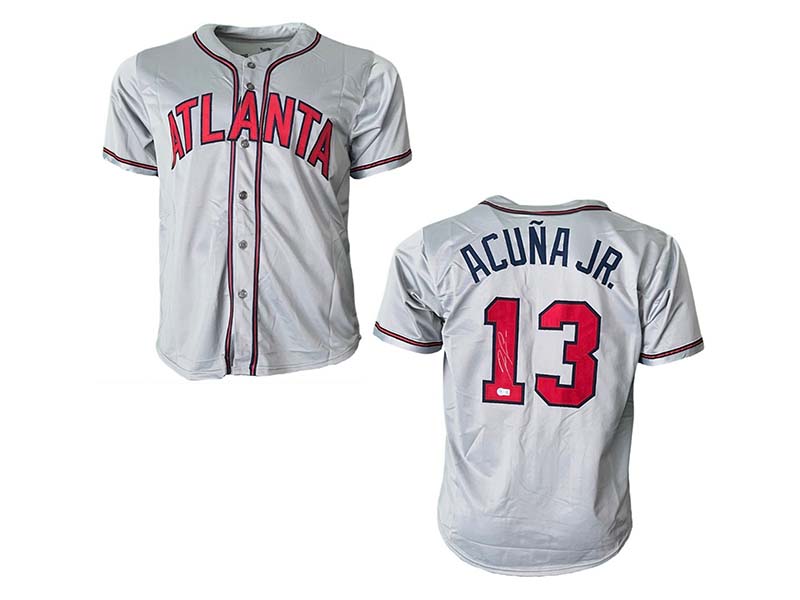 Ronald Acuna Jr. Autographed Gray Atlanta Custom Baseball Jersey Beckett