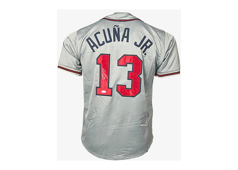 Ronald Acuna Jr. Autographed Grey Atlanta Custom Baseball Jersey JSA