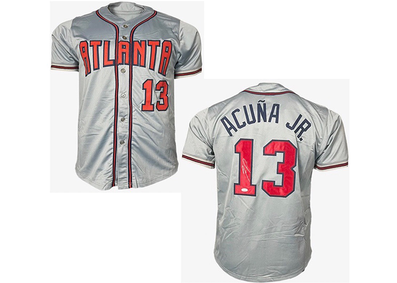 Ronald Acuna Jr. Autographed Grey Atlanta Custom Baseball Jersey JSA