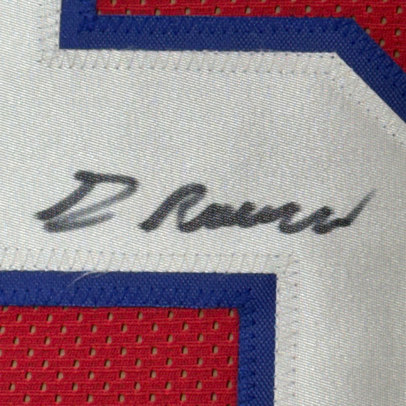 Framed Autographed/Signed Greg Rousseau 35x39 Buffalo Red Football Jersey JSA COA