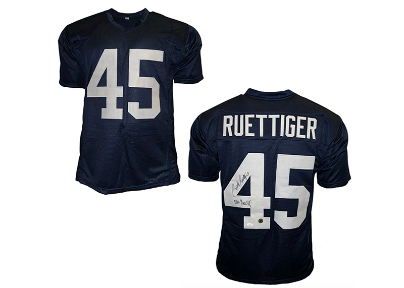 Rudy Ruettiger Signed Custom College Blue Football Jersey JSA Never Give Up Inscription