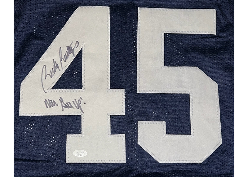 Rudy Ruettiger Signed College Blue Football Jersey JSA Never Give Up Inscription