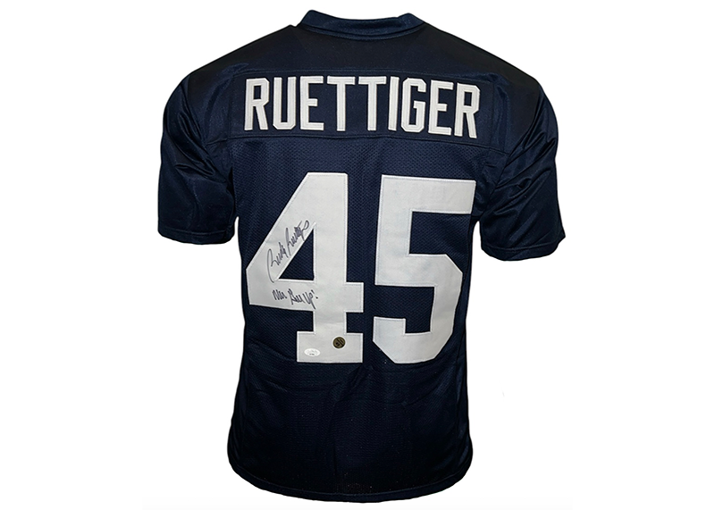 Rudy Ruettiger Signed College Blue Football Jersey JSA Never Give Up Inscription