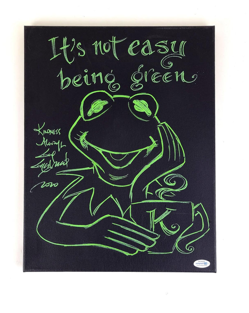 Guy Gilchrist Hand Drawn Signed Kermit Muppets Art Canvas ACOA