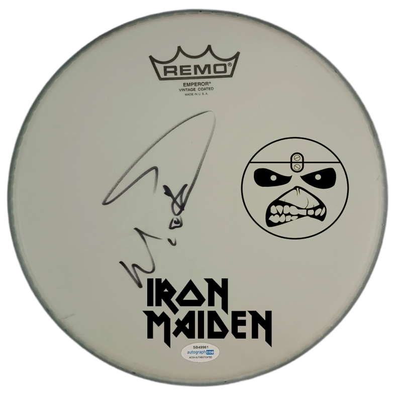 Iron Maiden Nicko McBrain Autographed Custom Framed Drum Head Drumhead Display ACOA
