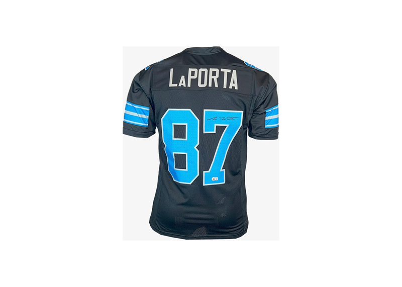 Sam LaPorta Signed Custom Black Football Jersey Beckett