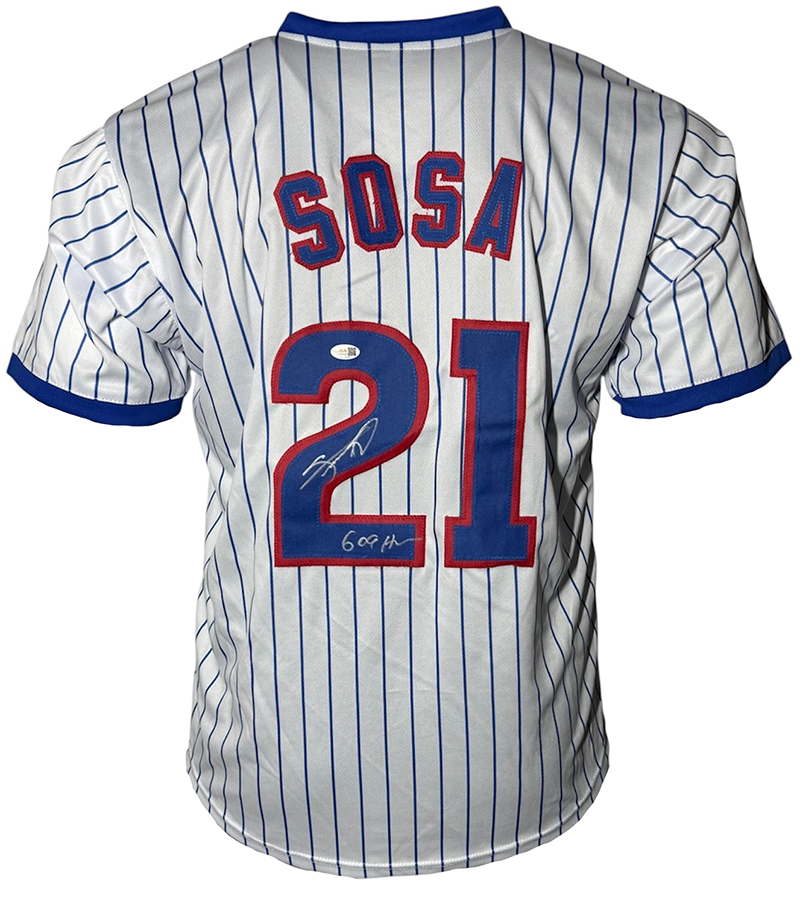 Sammy Sosa Signed Chicago Pinstripe Baseball Jersey JSA