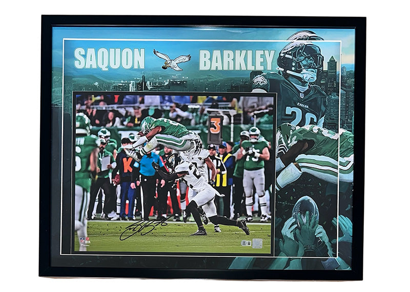 Saquon Barkley Signed “Reverse Hurdle” 16x20 Photo 31.5x24.5 LED Framed Beckett