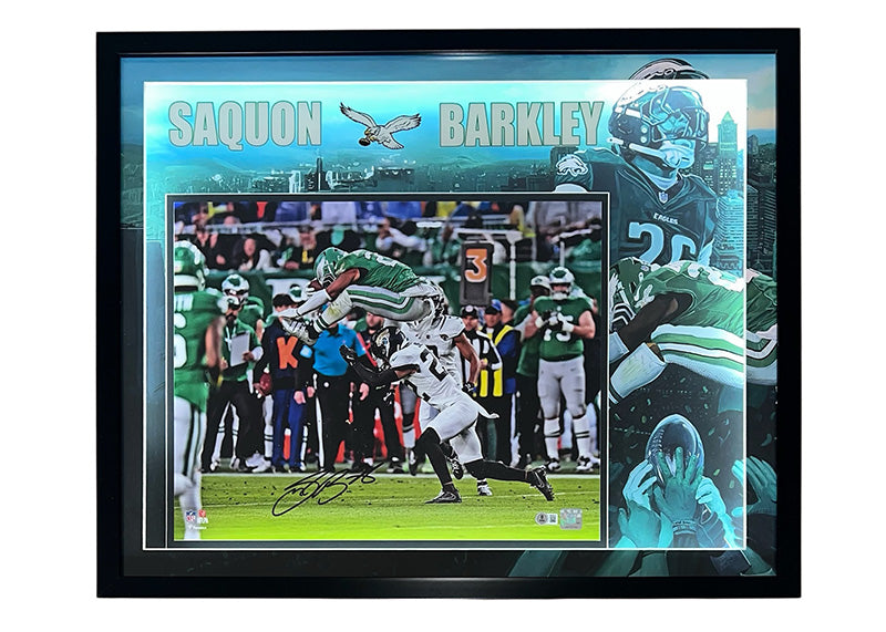 Saquon Barkley Signed “Reverse Hurdle” 16x20 Photo 31.5x24.5 LED Framed Beckett