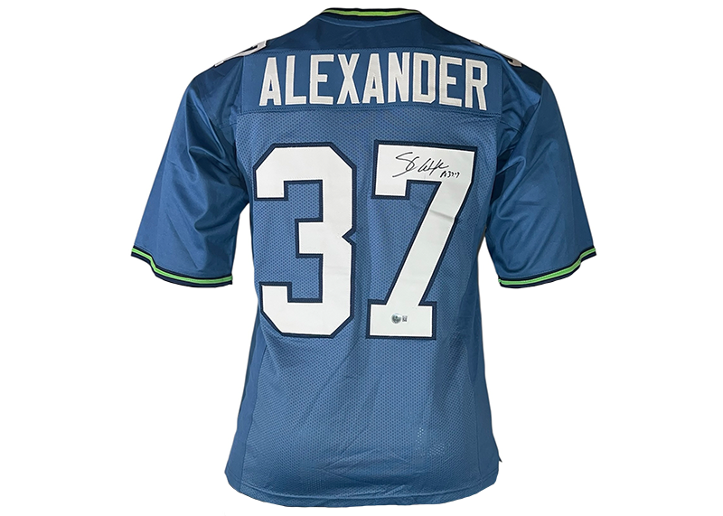Shaun Alexander Signed Seattle Blue Football Jersey (Beckett)