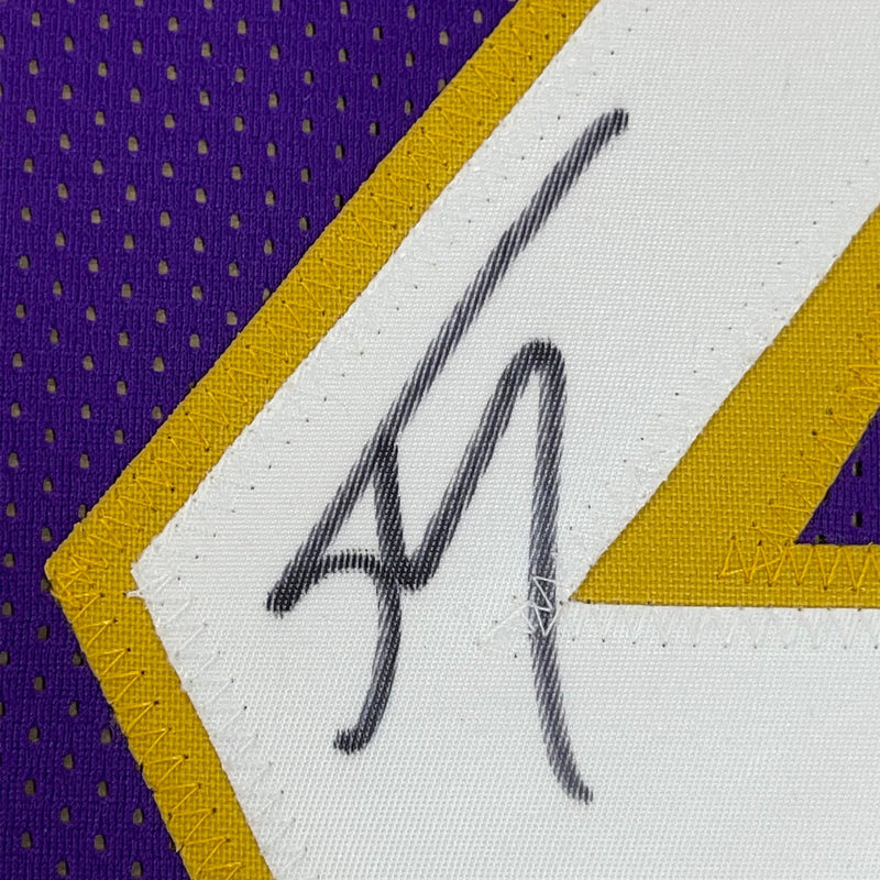 Framed Autographed/Signed Shaquille Shaq O'Neal 35x39 Los Angeles LA Purple Basketball Jersey Beckett BAS COA