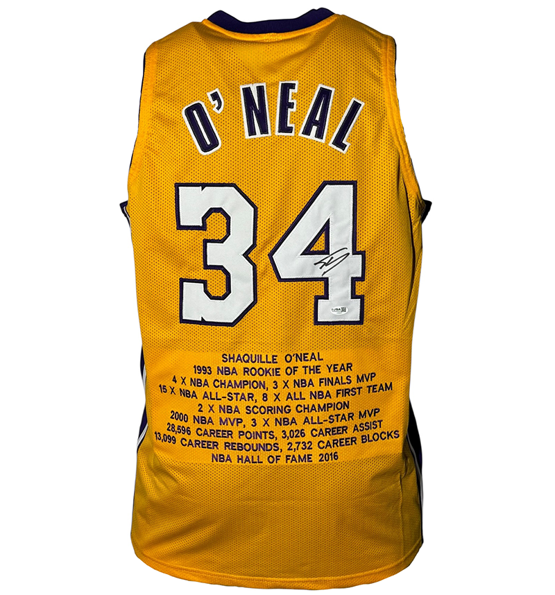 Shaquille O'Neal (Shaq) Signed Los Angeles Yellow Stat Basketball Jersey JSA