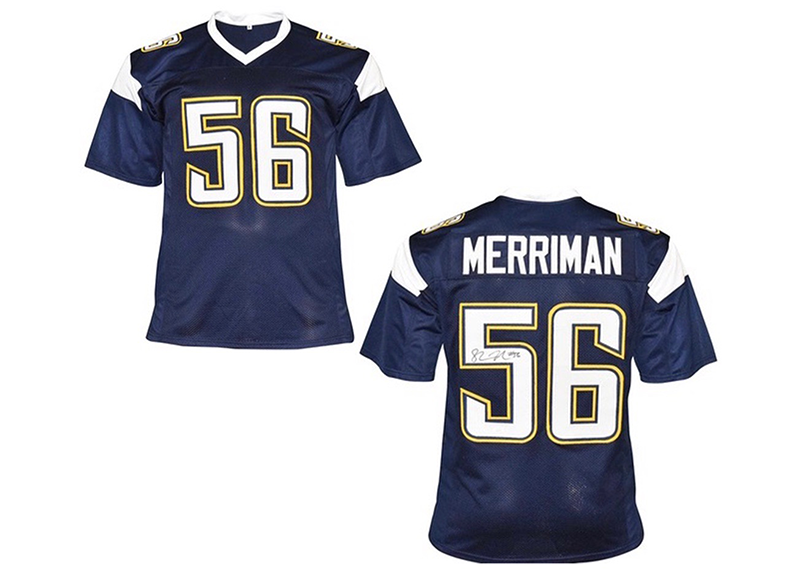 Shawne Merriman Signed San Diego Blue Football Jersey (JSA)