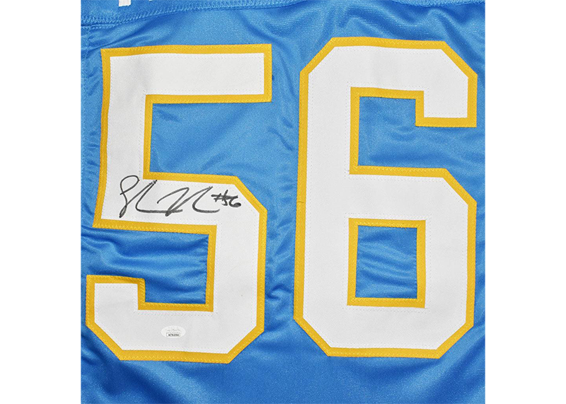 Shawne Merriman Signed Custom Light Blue Football Jersey (JSA)