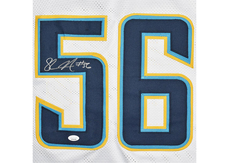 Shawne Merriman Signed San Diego White Football Jersey JSA