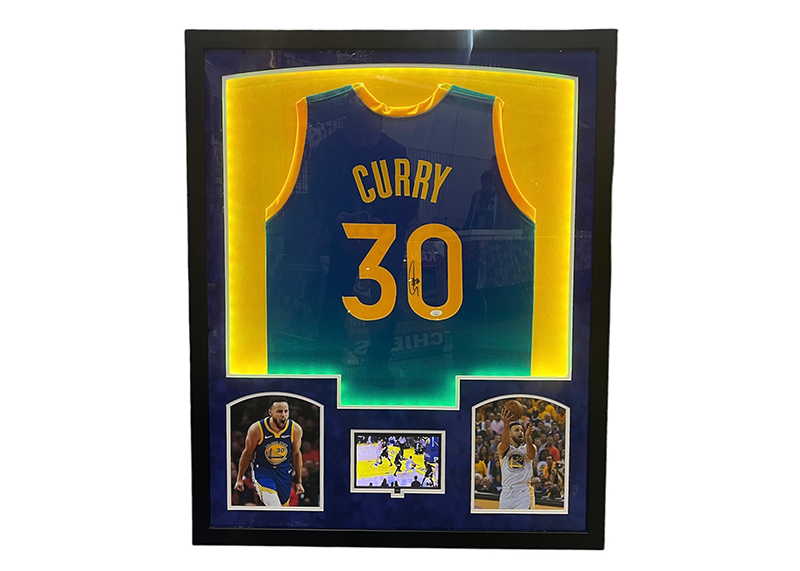 Steph Curry Golden State Signed 3D Light Up W TV Jersey Frame 34x42 JSA