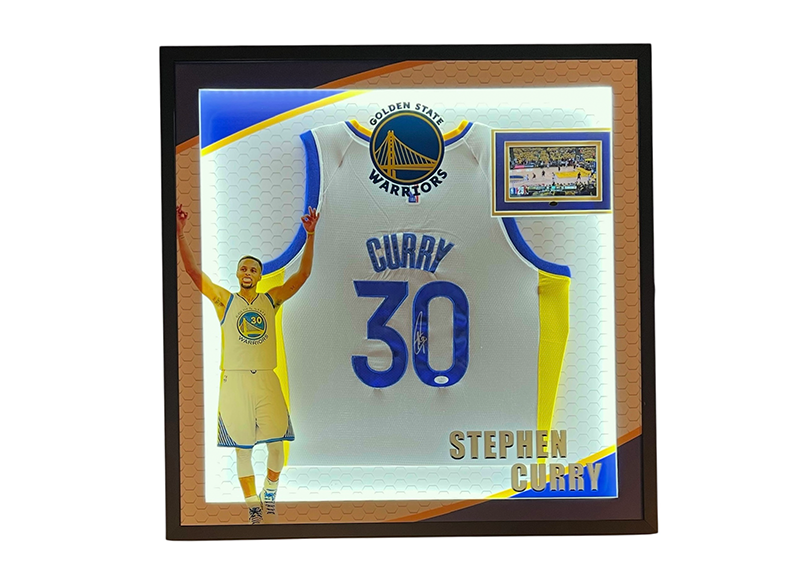Stephen Curry Signed Warriors Jersey Framed 34x34 LED Display TV JSA