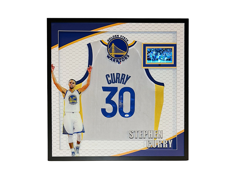 Stephen Curry Signed Warriors Jersey Framed 34x34 LED Display TV JSA