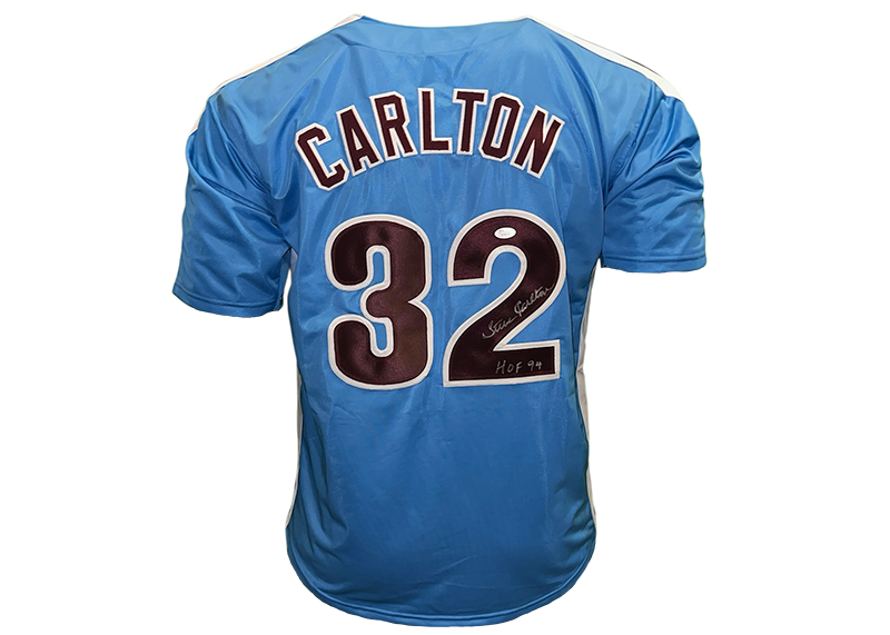 Steve Carlton Signed Philadelphia Baseball Jersey Blue JSA HOF 94 Inscription