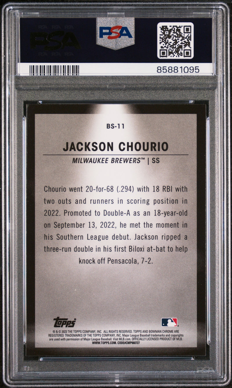 Graded 2023 Topps Bowman Jackson Chourio #BS11 Spotlights Rookie RC Baseball Card PSA 10 Gem Mint