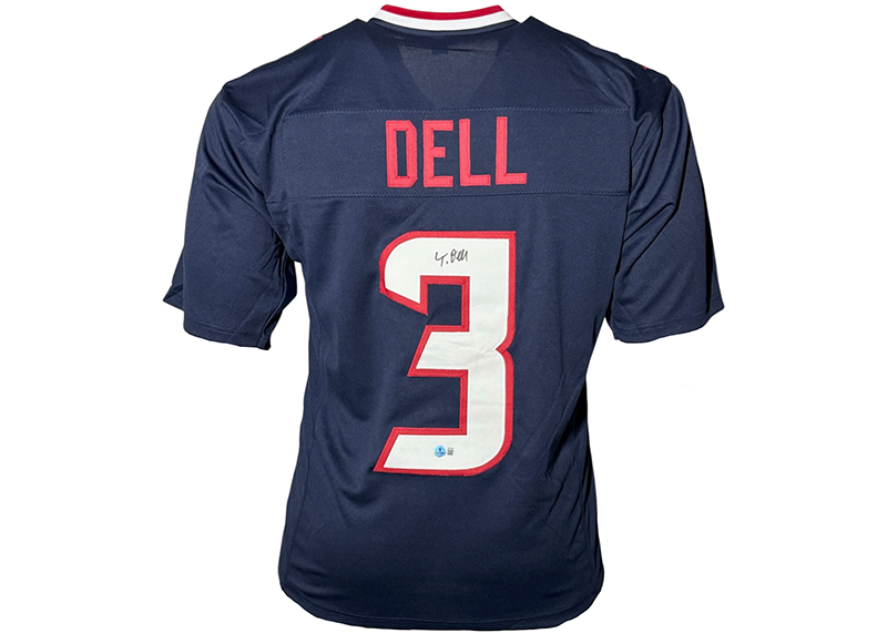 Tank Dell Signed Houston Blue Football Jersey Beckett