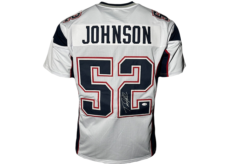 Ted Johnson Signed New England White Football Jersey JSA