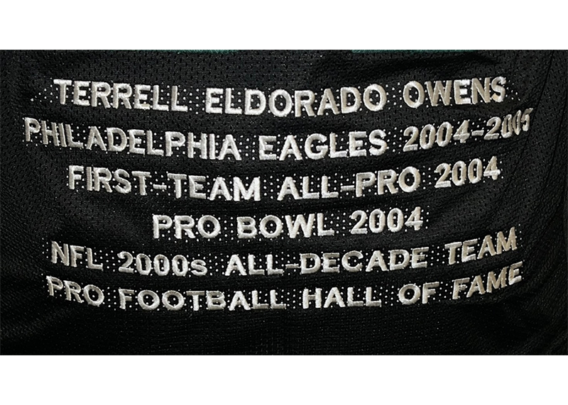 Terrell Owens Autographed Philadelphia Black Stat Football Jersey (JSA)