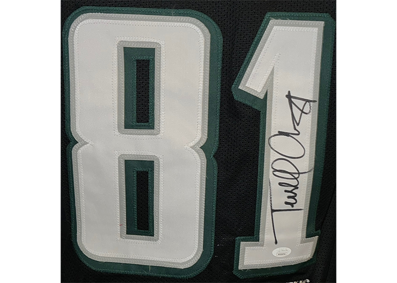 Terrell Owens Autographed Philadelphia Black Stat Football Jersey (JSA)