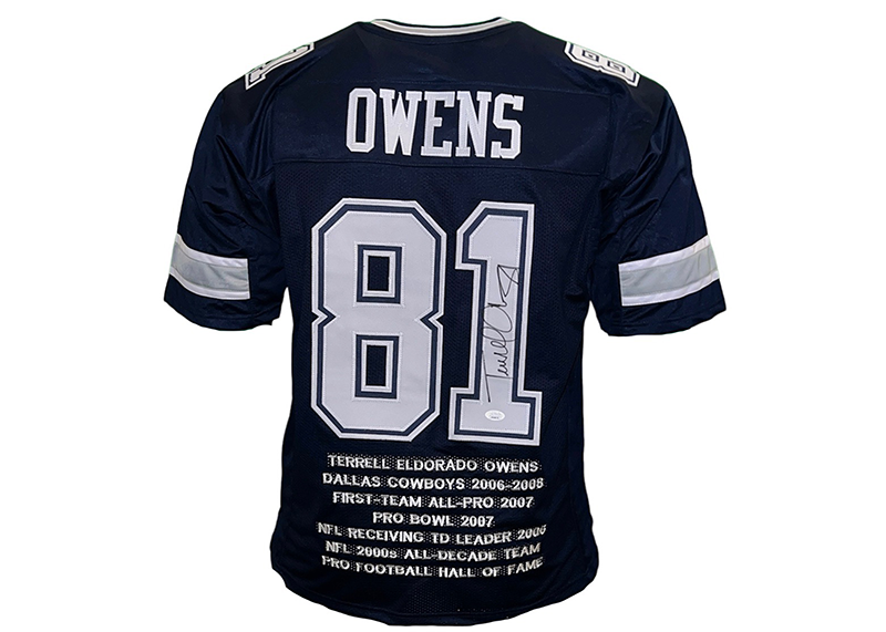 Terrell Owens Autographed Dallas Blue Football Jersey (JSA)
