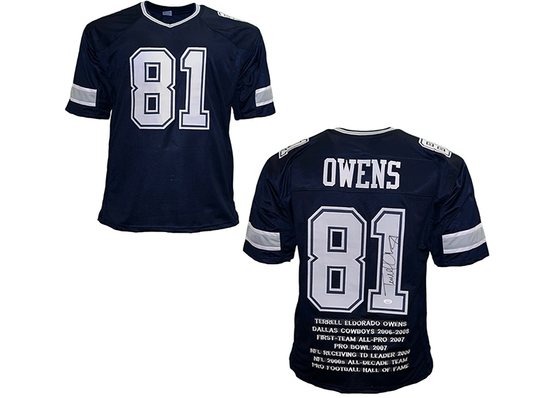 Terrell Owens Autographed Dallas Blue Football Jersey (JSA)