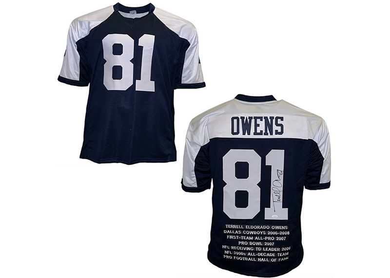 Terrell Owens Autographed Dallas Thanksgiving Football Jersey (JSA)