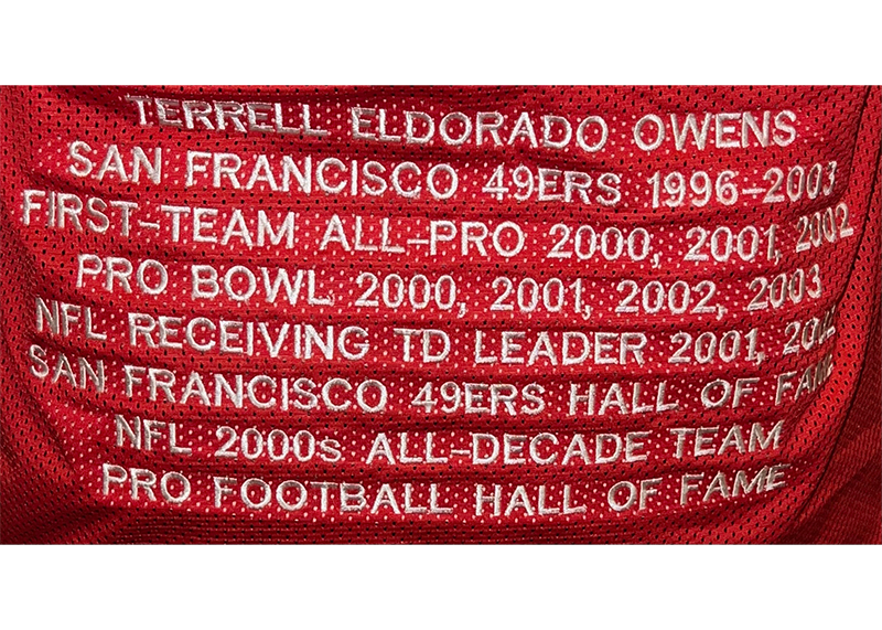 Terrell Owens Autographed San Francisco Red Stat Football Jersey (JSA)