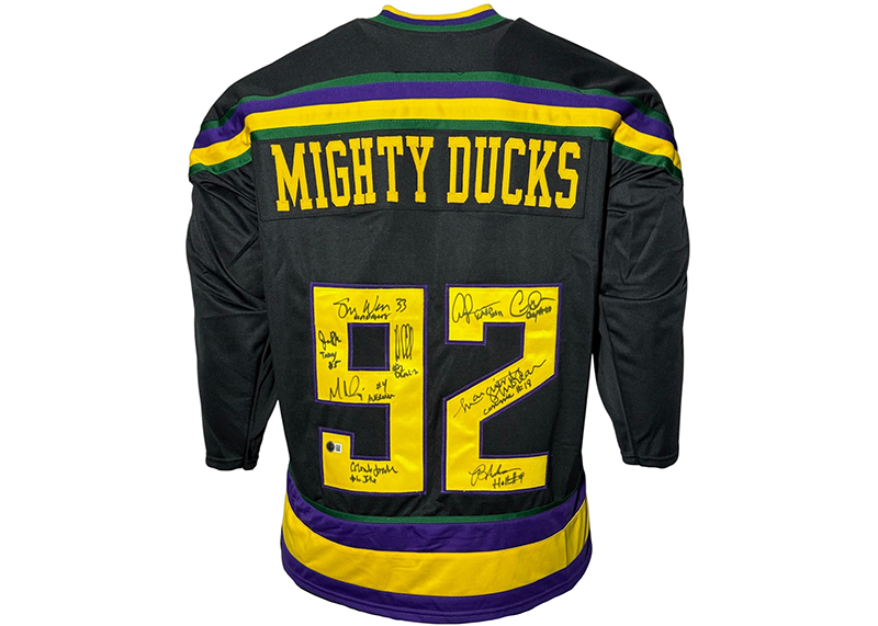 The Mighty Ducks Cast Autographed Black Hockey Jersey Beckett