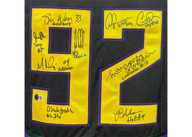 The Mighty Ducks Cast Autographed Black Hockey Jersey Beckett