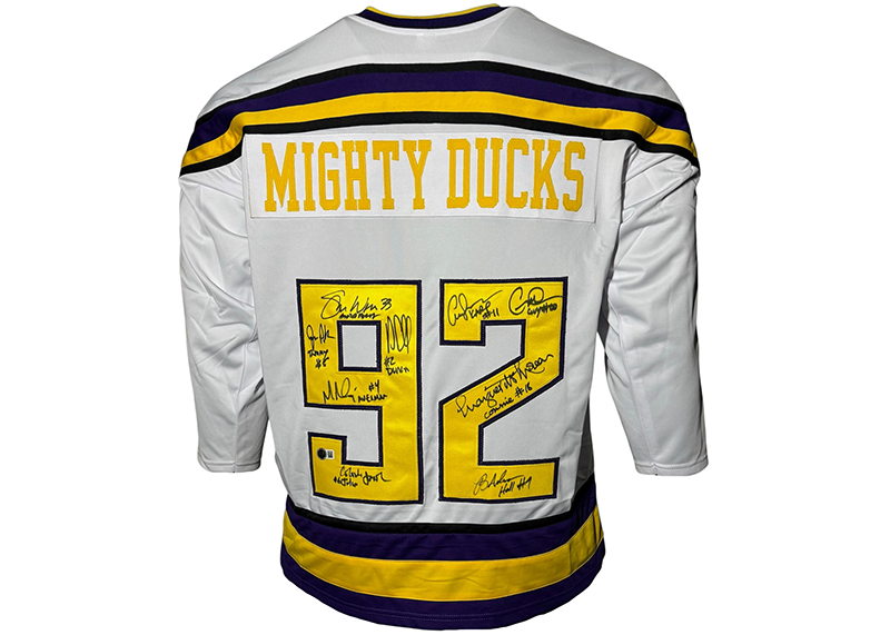 The Mighty Ducks Cast Autographed White Hockey Jersey Beckett