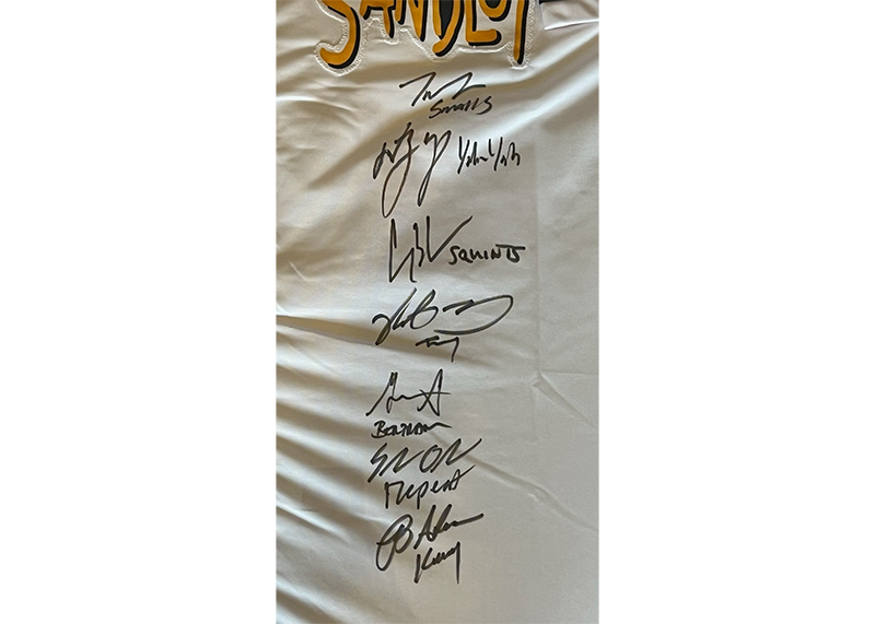 The Sandlot Cast Signed Framed 34x42 Baseball Jersey (JSA) Autographed by 6